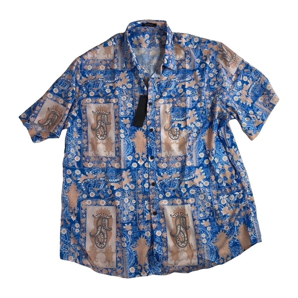 Mcedar Shirt Mens Size‎ 2XL Blue 100% Polyester Short Sleeve Collared Button Up